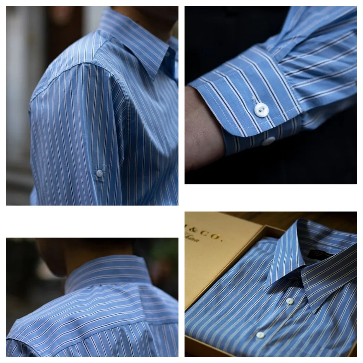 Men's Blue Striped Pointed Collar Shirt