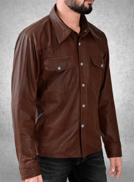 Men's Chocolate Brown Leather Full Sleeves Shirt