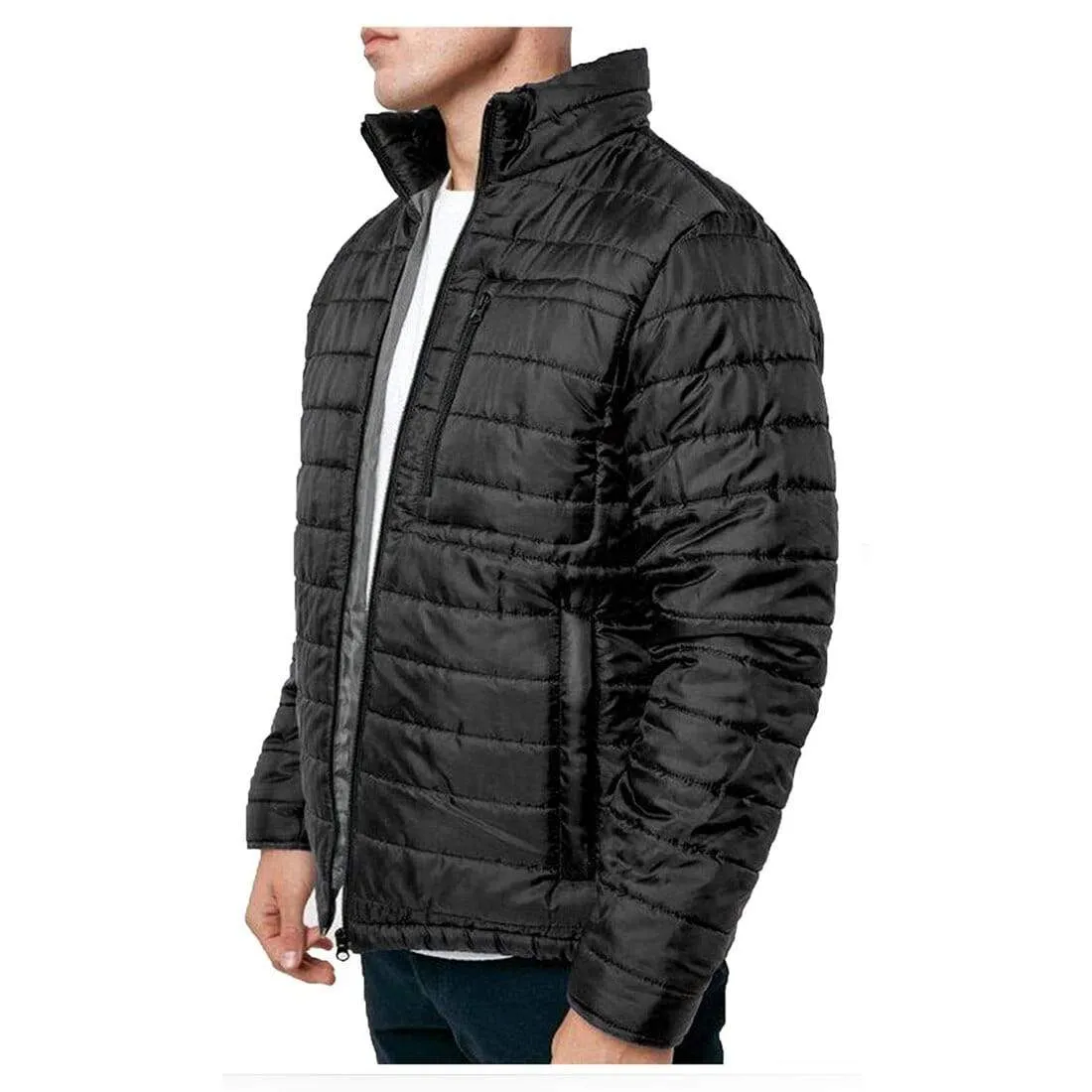 Mens Quilted Jacket Funnel Neck Puffer Winter Coat Padded