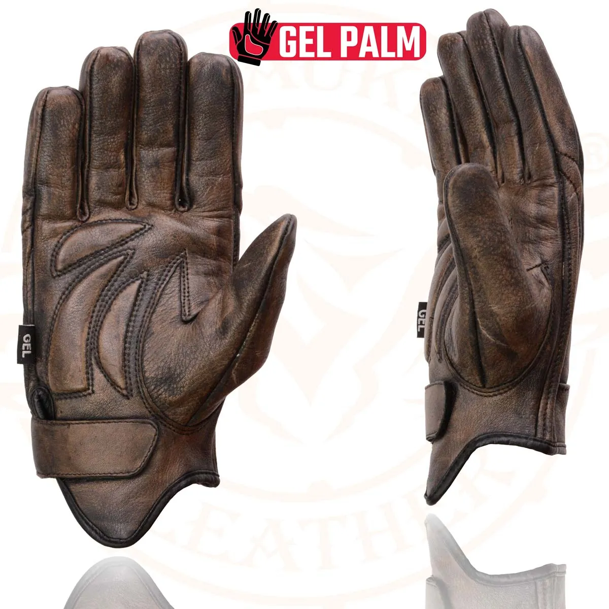 Milwaukee Leather MG7512 Men's Brown Leather Gel Padded Palm Short Wrist Motorcycle Hand Gloves W/ ‘Full Panel Cover’