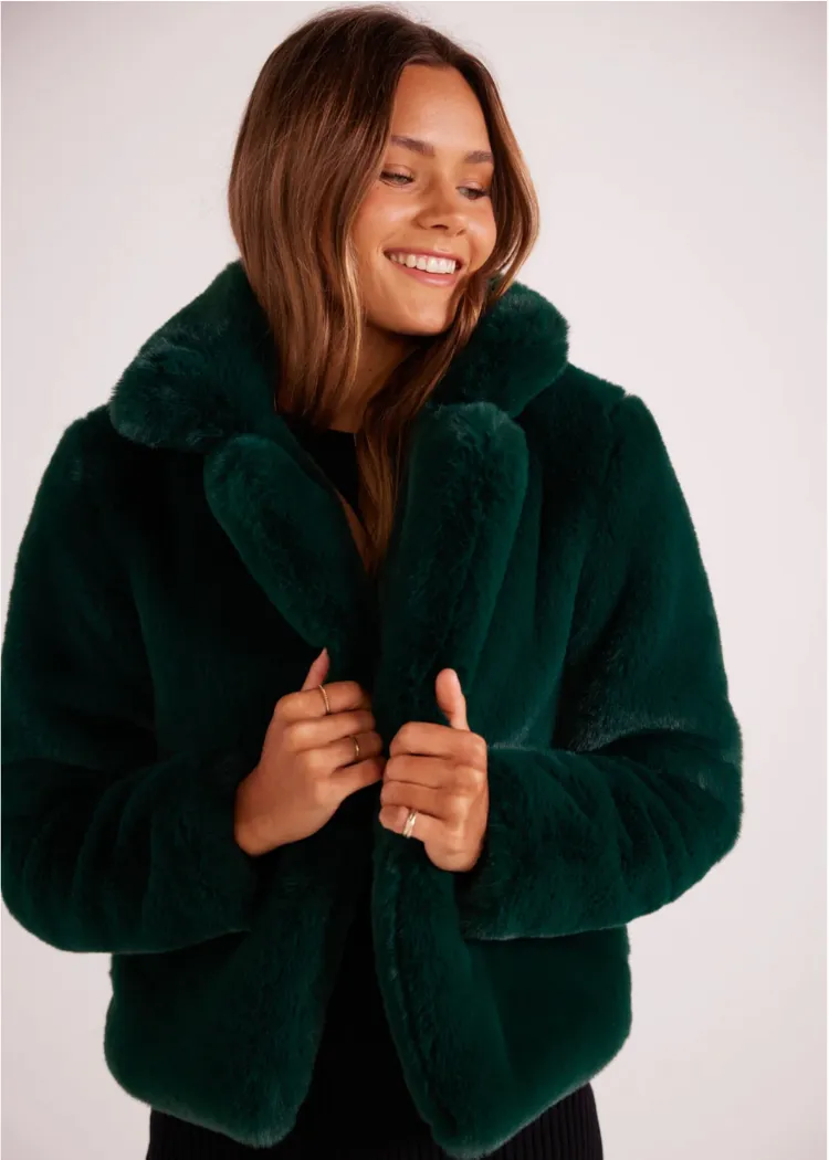 MINKPINK Raquel Fur Jacket - Dark Green