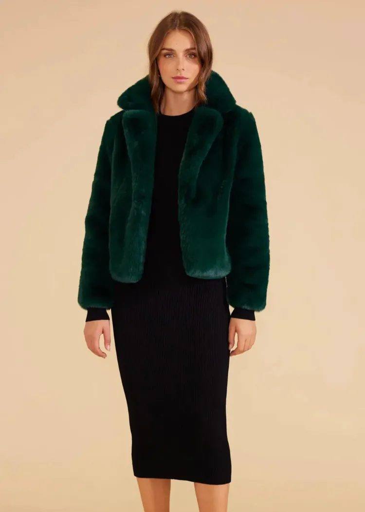 MINKPINK Raquel Fur Jacket - Dark Green