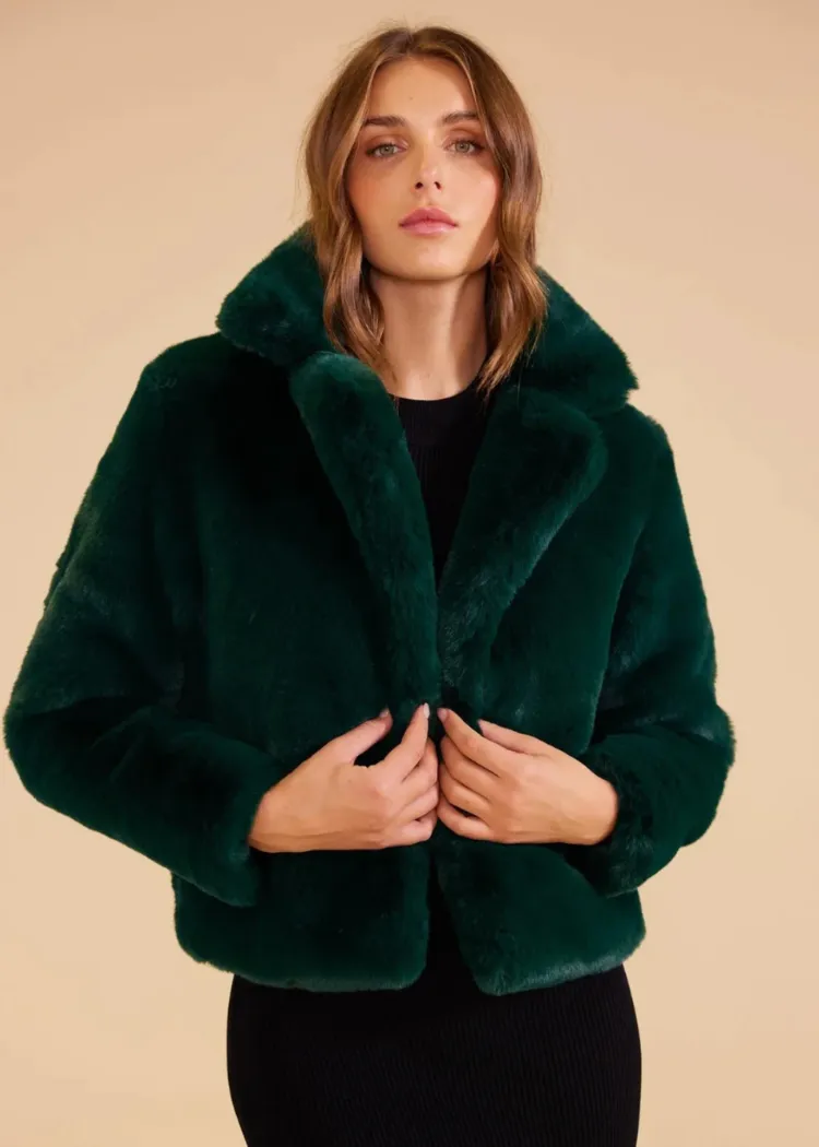 MINKPINK Raquel Fur Jacket - Dark Green