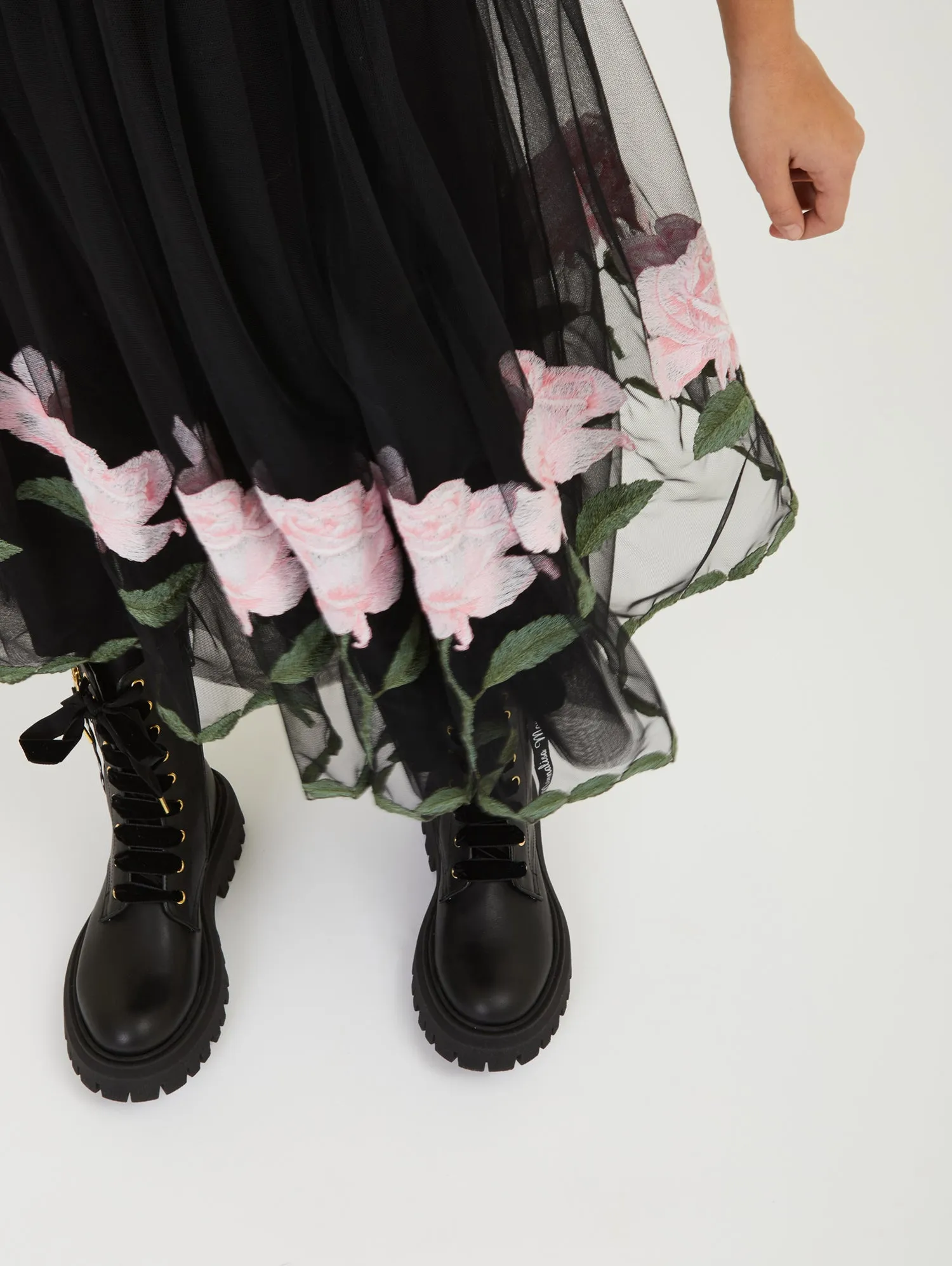 ML Black&Pink Roses Tulle Midi Skirt