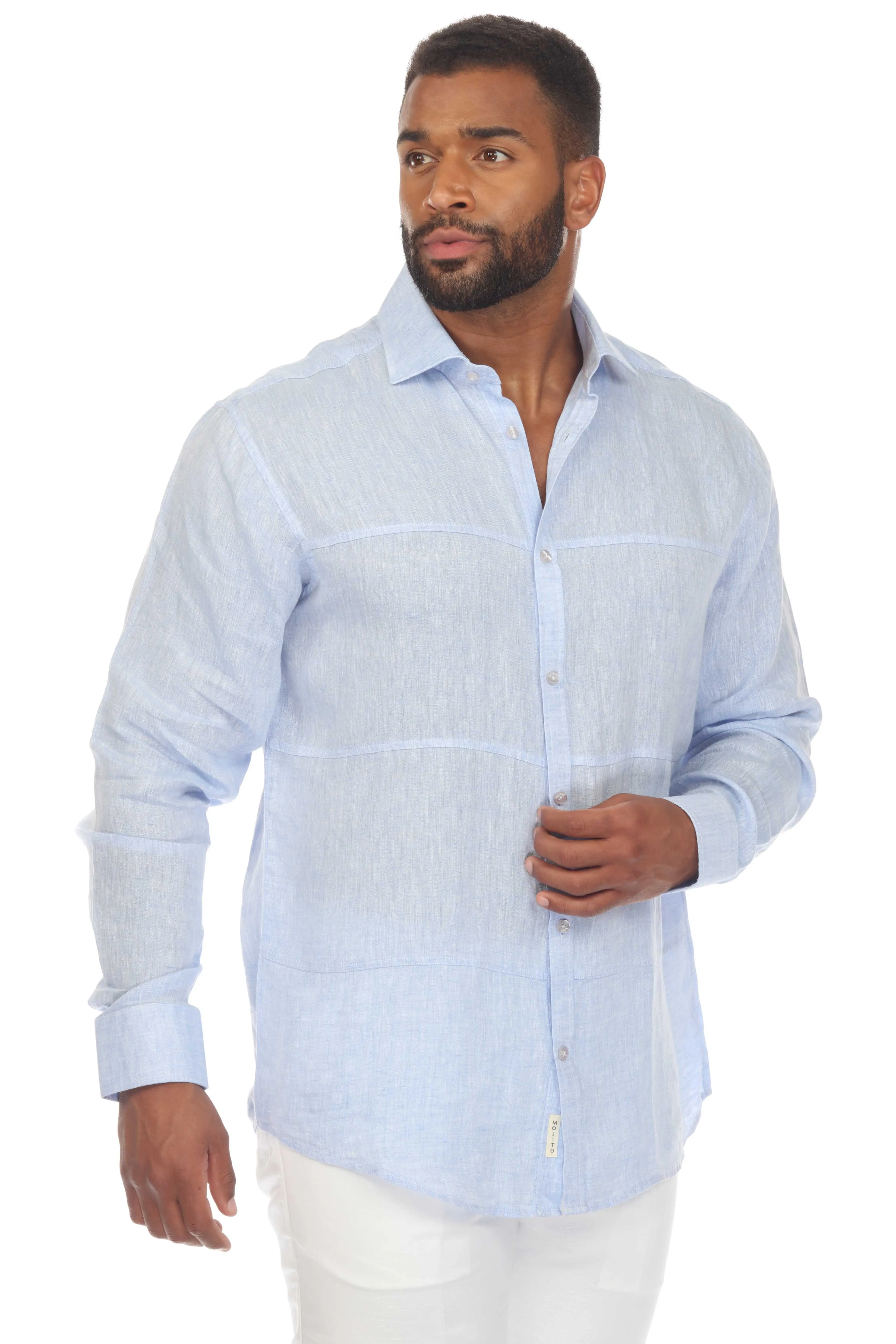 Mojito Casual Patchwork Design 100% Linen Shirt Long Sleeve