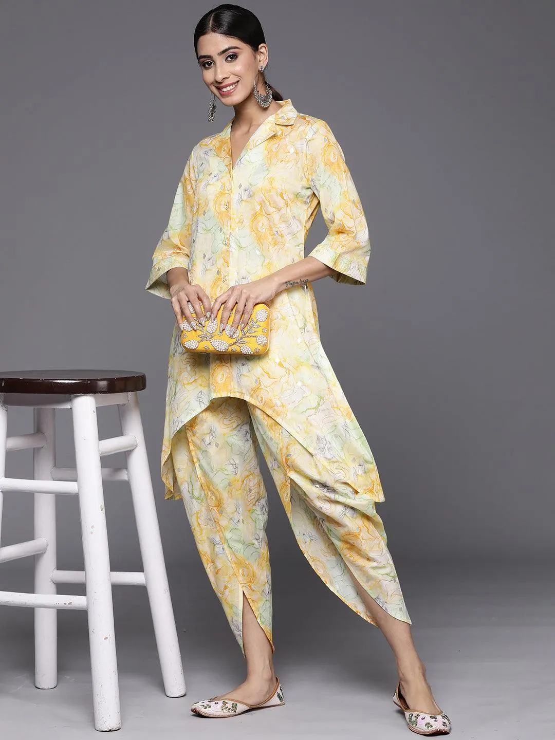 Multicoloured Printed Cotton Tunic Shirt With Trousers