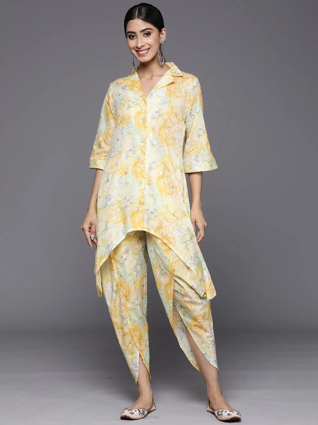 Multicoloured Printed Cotton Tunic Shirt With Trousers