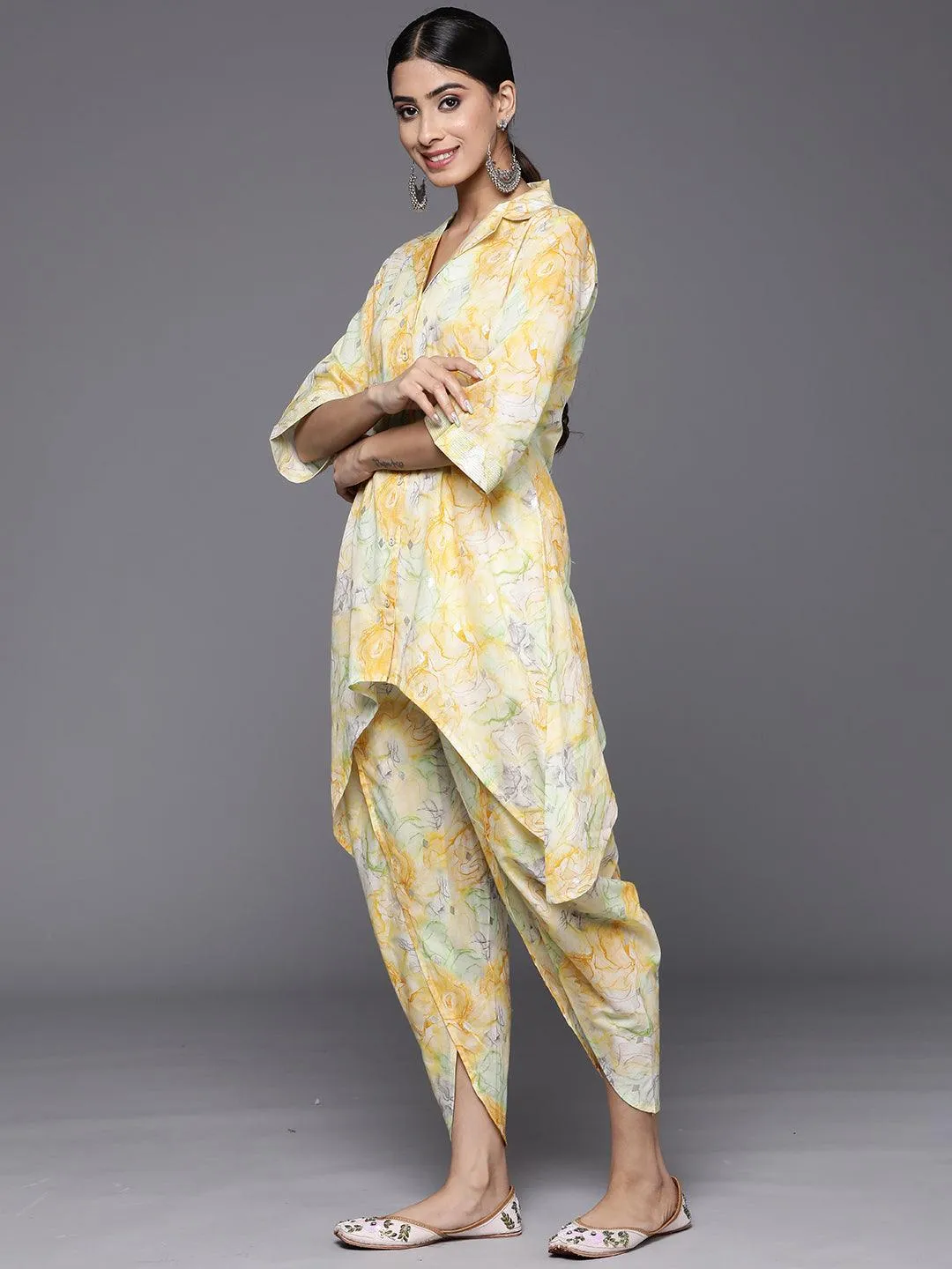 Multicoloured Printed Cotton Tunic Shirt With Trousers