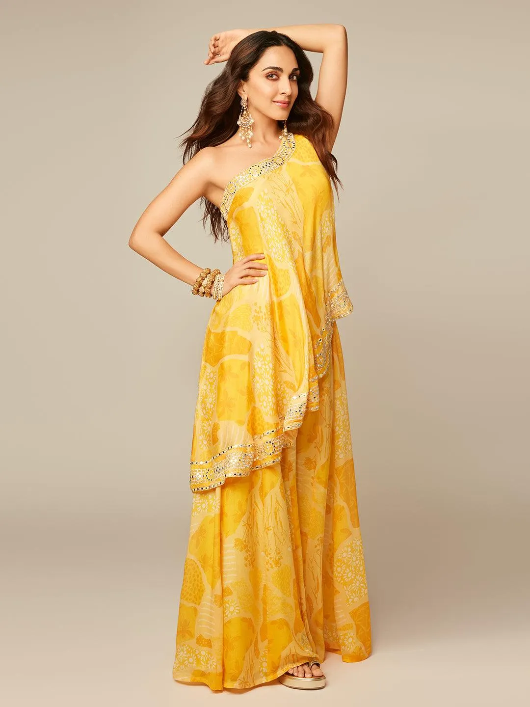 Naaz Yellow Printed Silk Blend Co-Ords