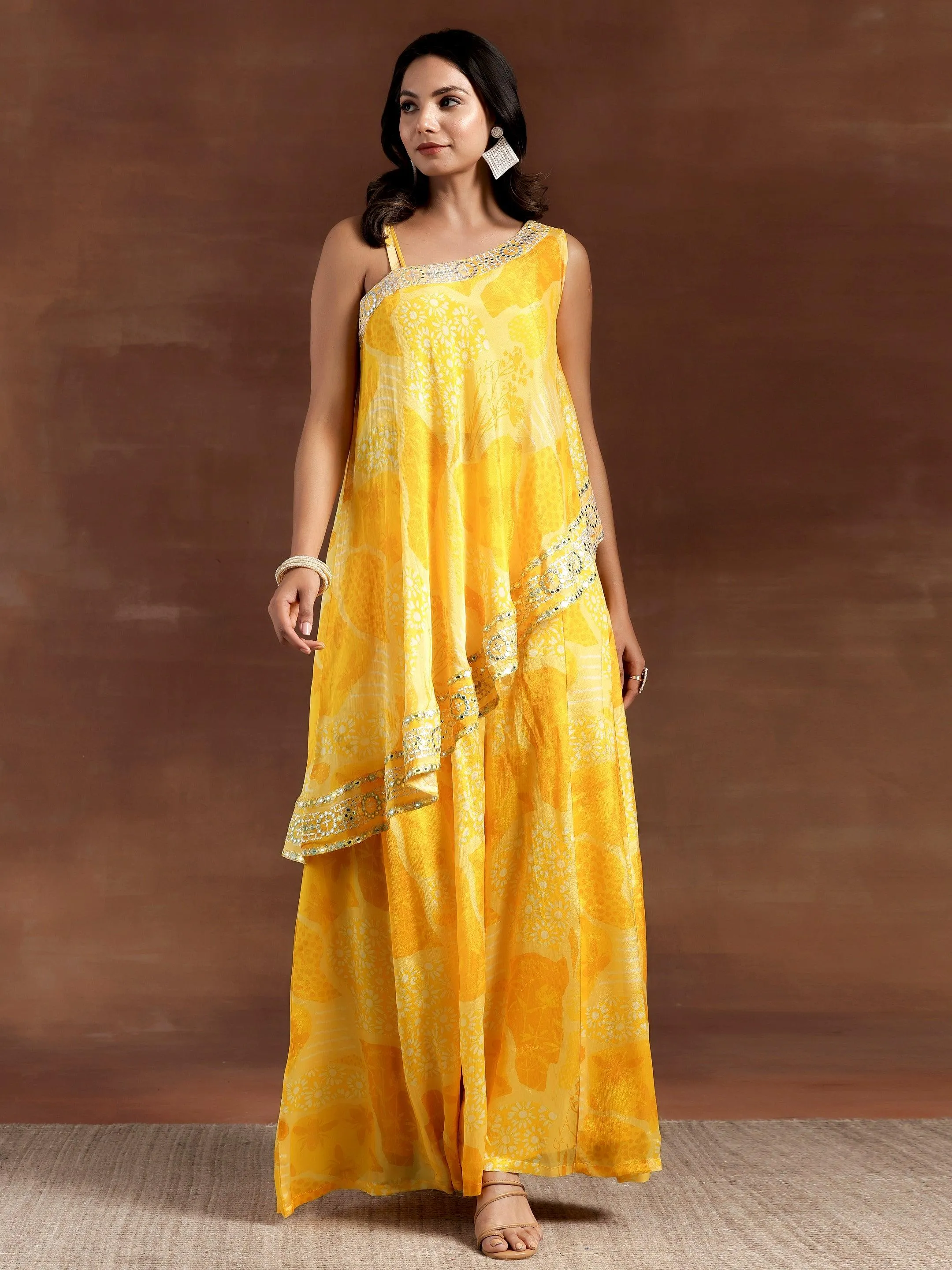 Naaz Yellow Printed Silk Blend Co-Ords