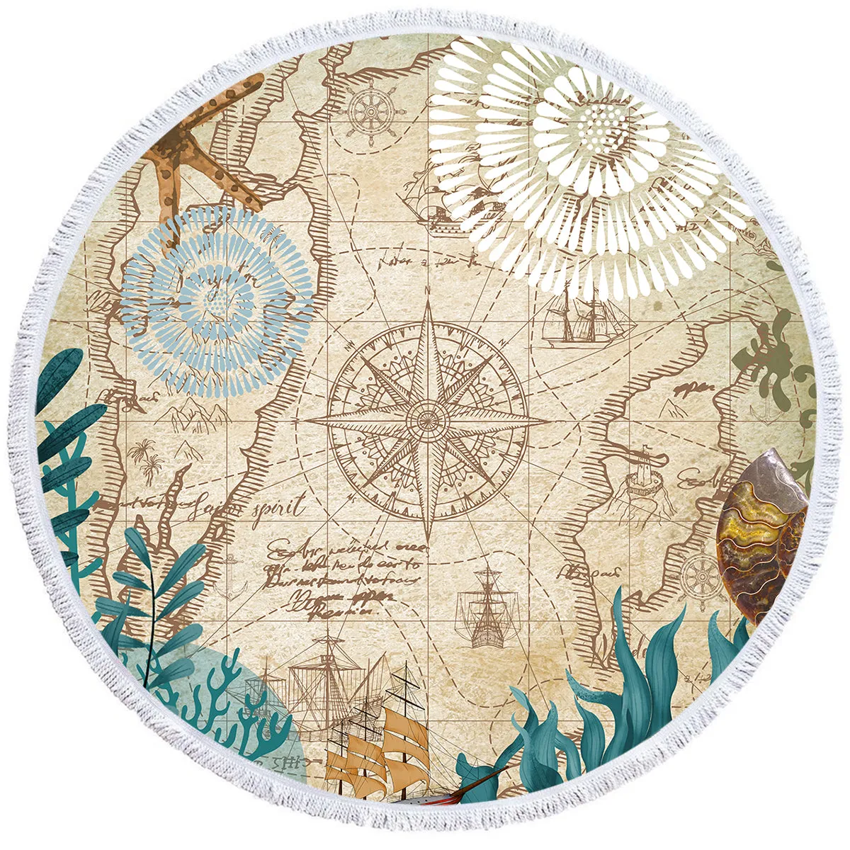 Nautical Chart Round Beach Towel