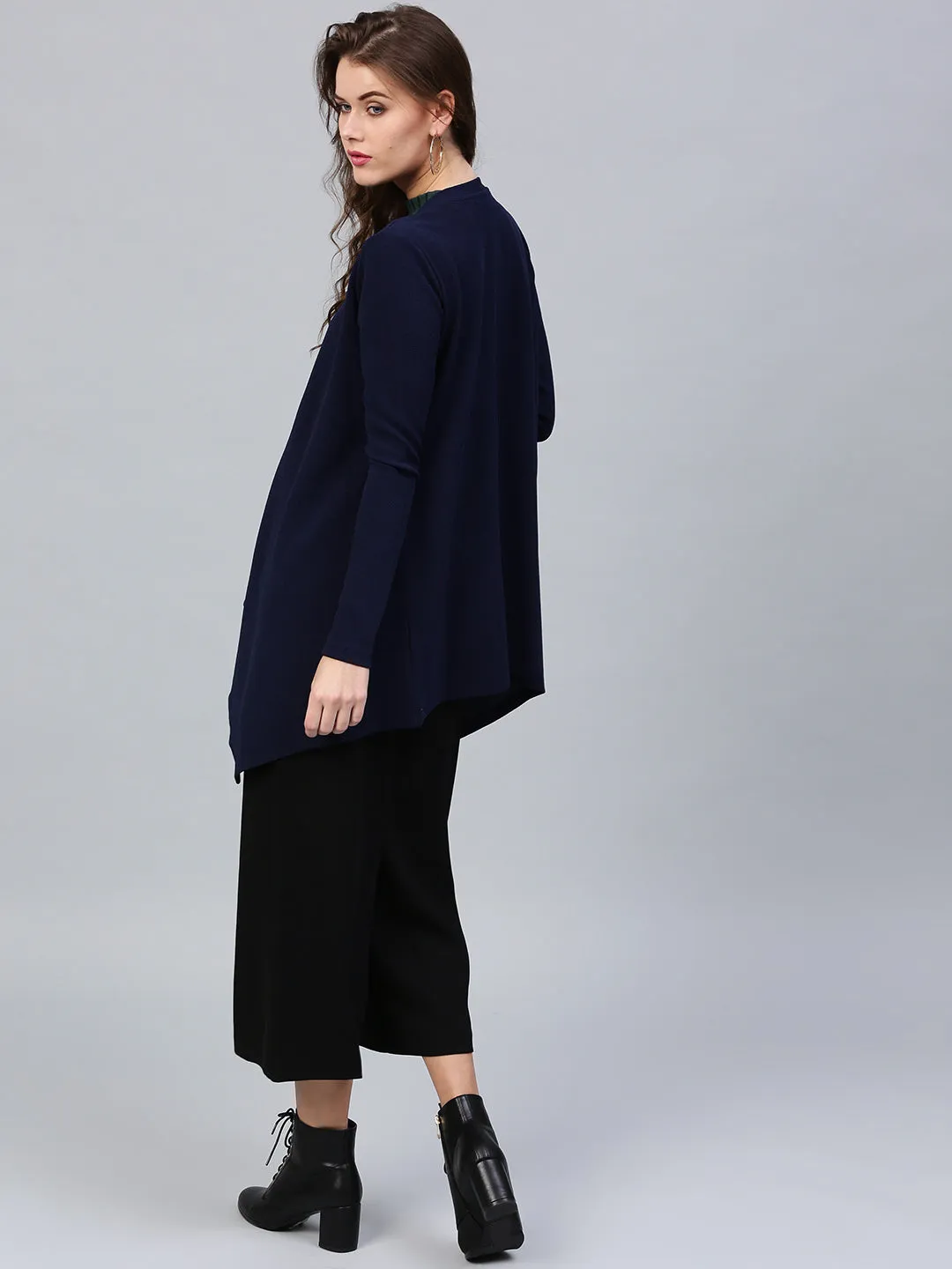 Navy Shawl Collar Shrug