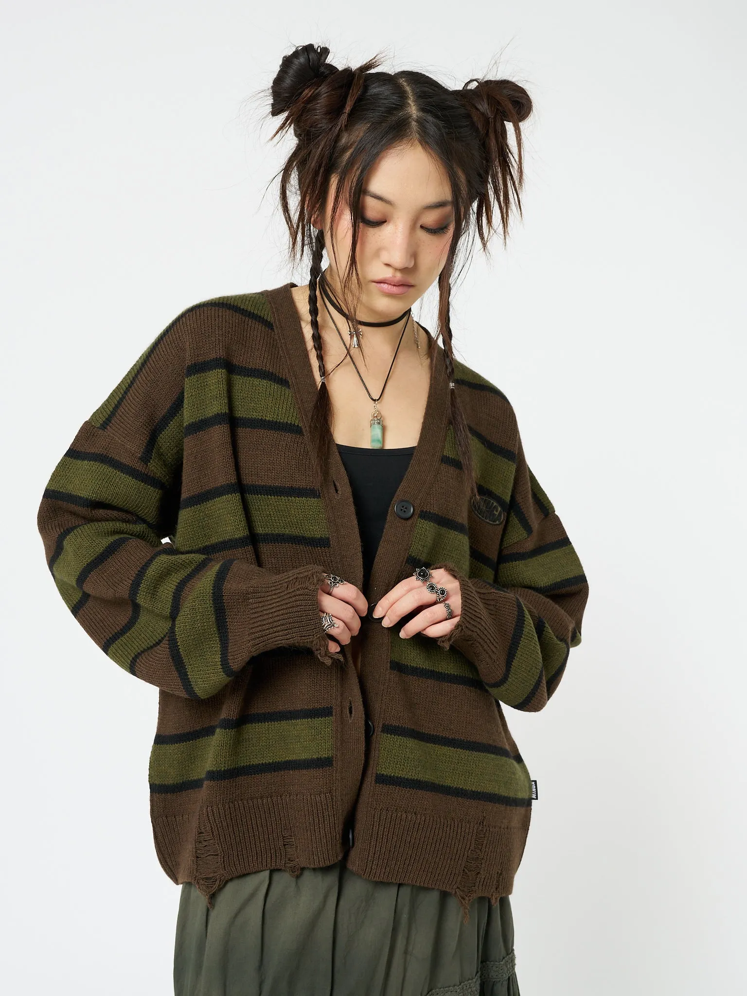 Neesa Brown & Green Stripe Knit Cardigan