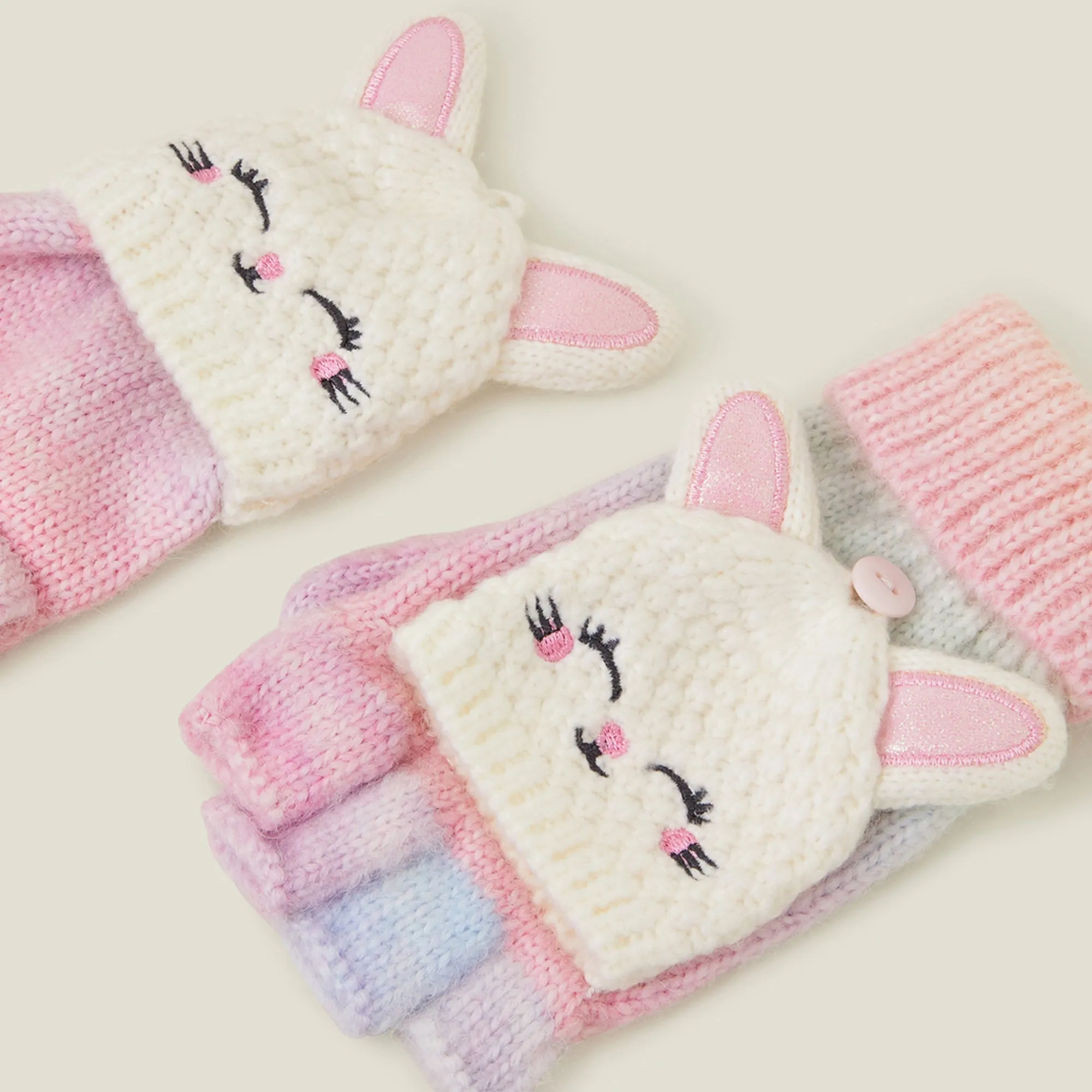 Ombre Bunny Fingerless Mitten Gloves Multi Set of 2 - 6-8 years