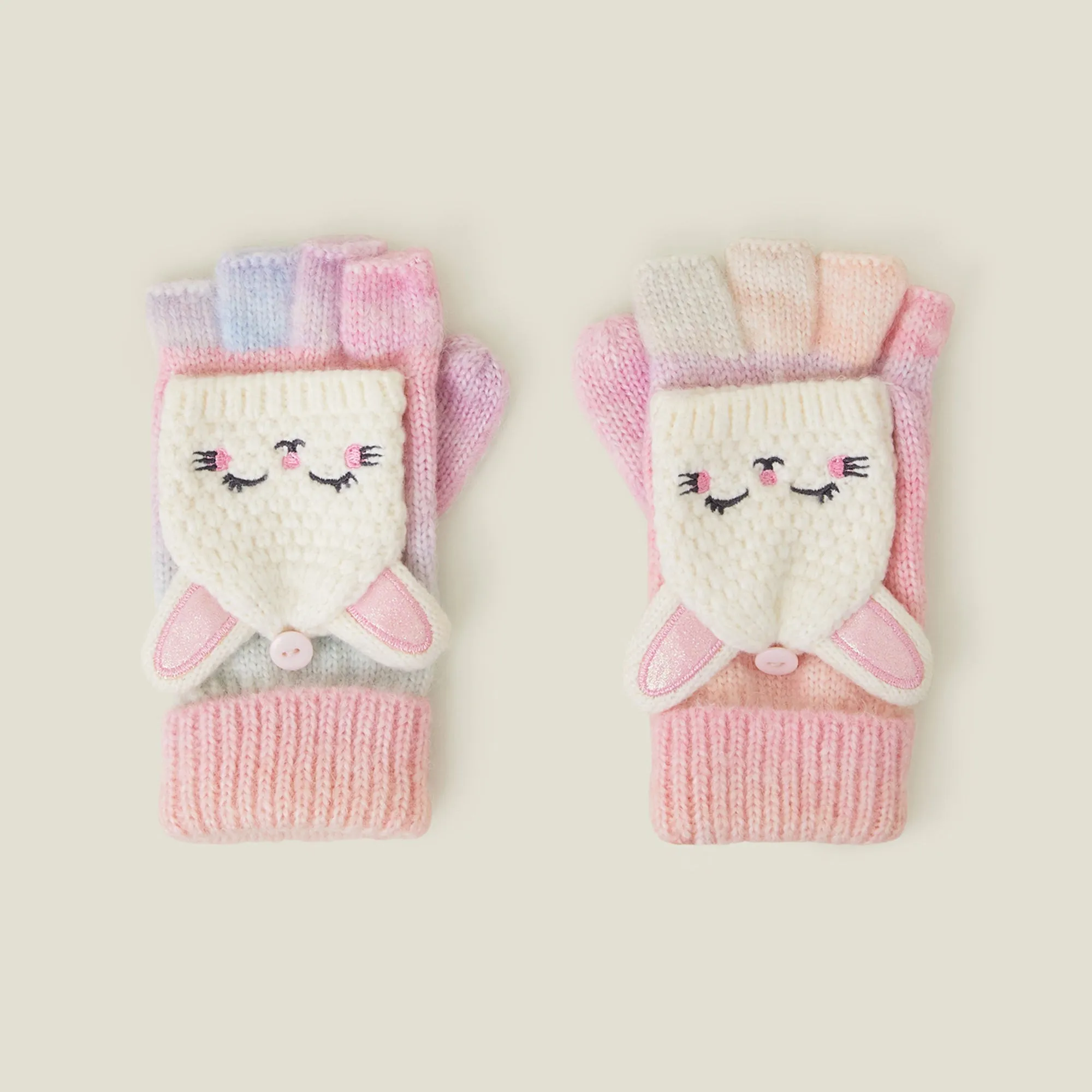 Ombre Bunny Fingerless Mitten Gloves Multi Set of 2 - 6-8 years