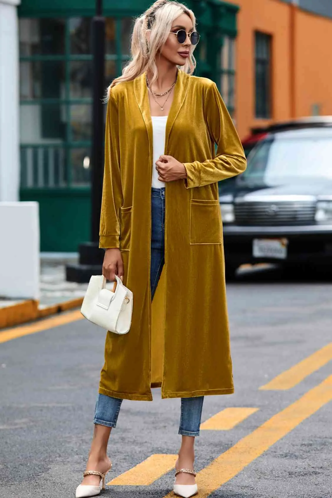 Open Front Long Cardigan with Pockets