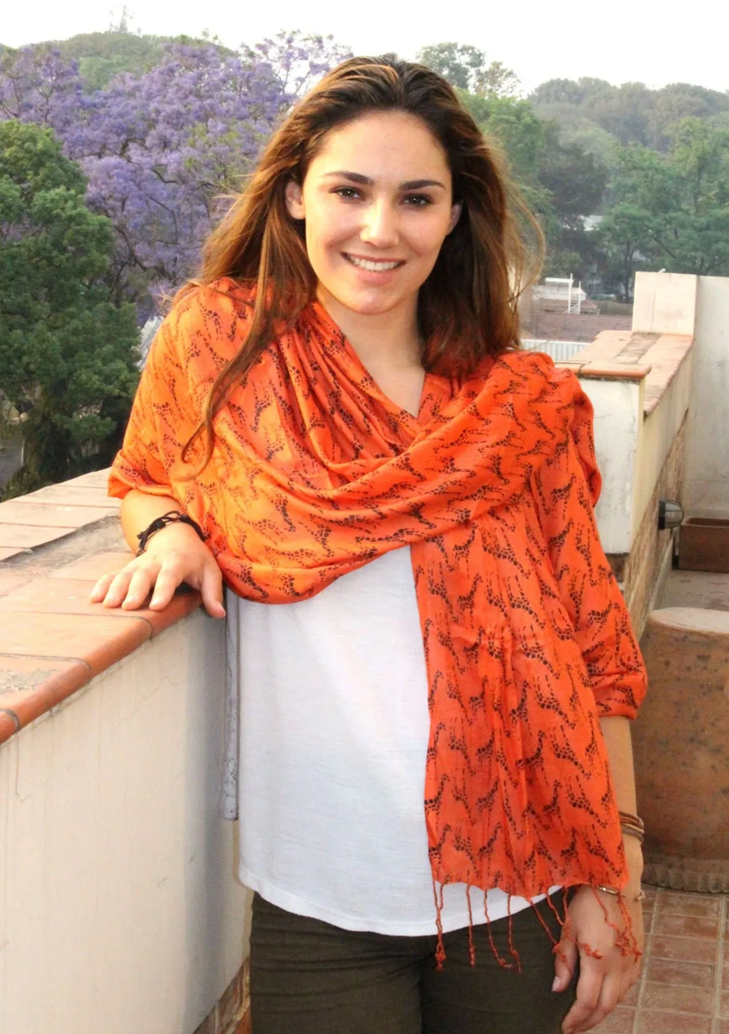 Orange Cotton Meditation Giraffe Printed Shawl