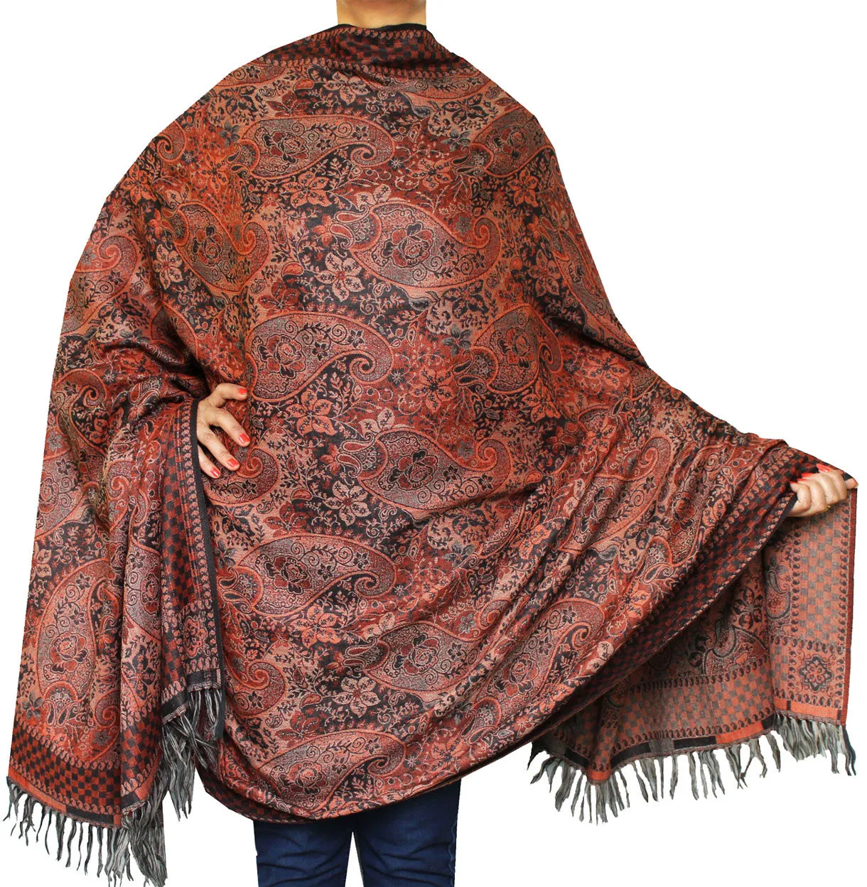 Paisley Wool Shawl Wrap Gift Womens India Clothes (82 x 42 inches)