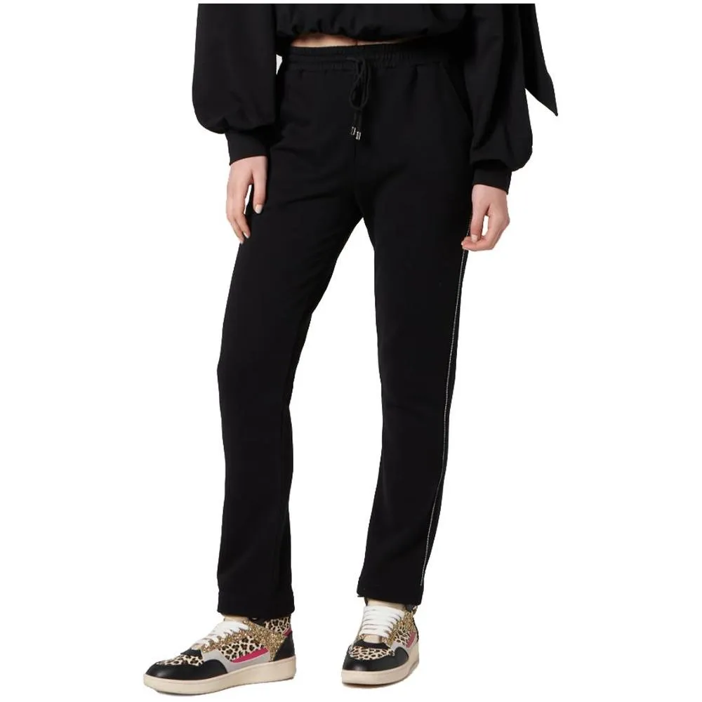 Patrizia Pepe Elegant Cotton Sweatpants with Rhinestone Accent