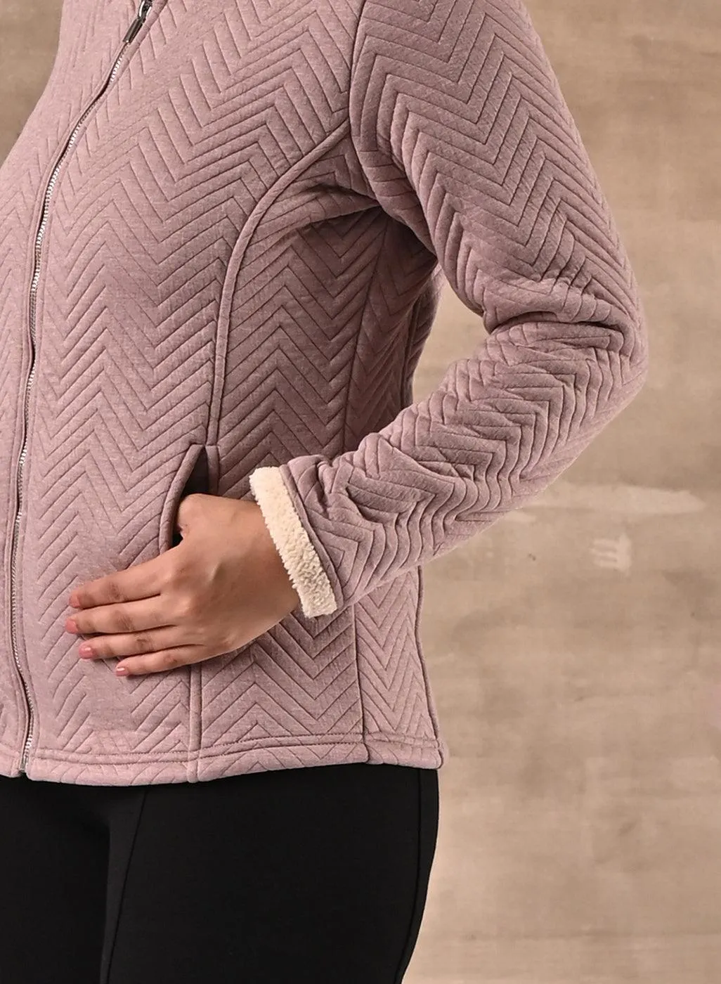 Pink Quilted Zipper Jacket with Slip Pockets