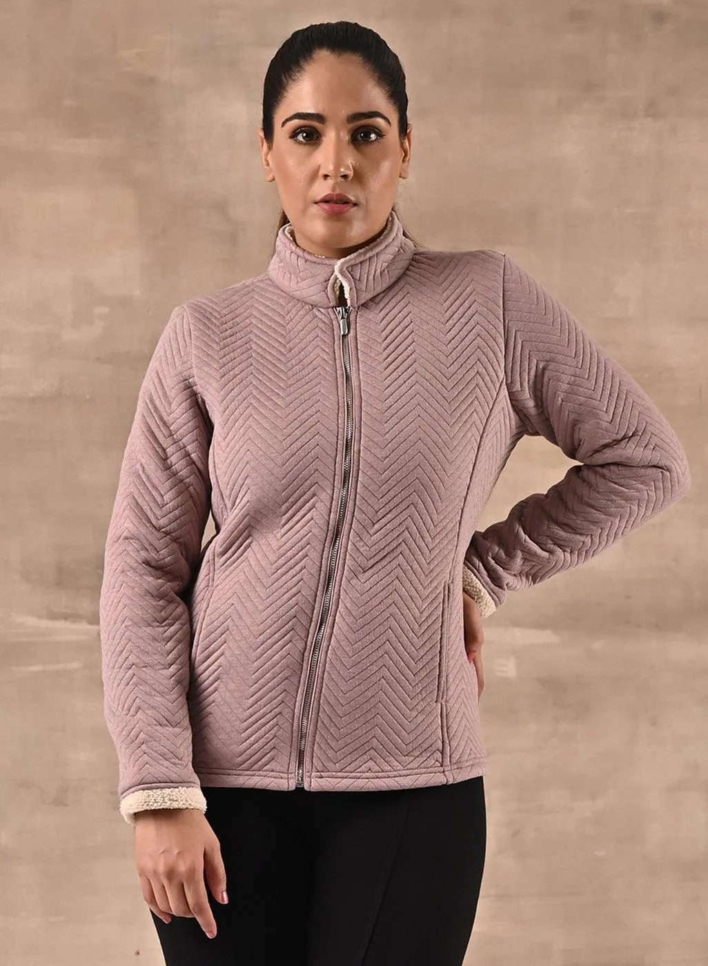 Pink Quilted Zipper Jacket with Slip Pockets