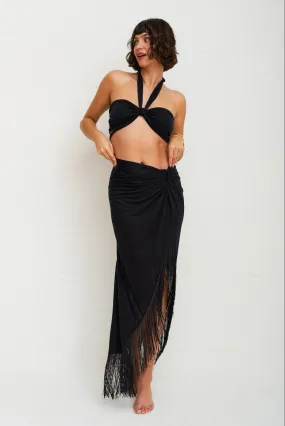 Pitusa - Fringed Sarong Skirt - Black