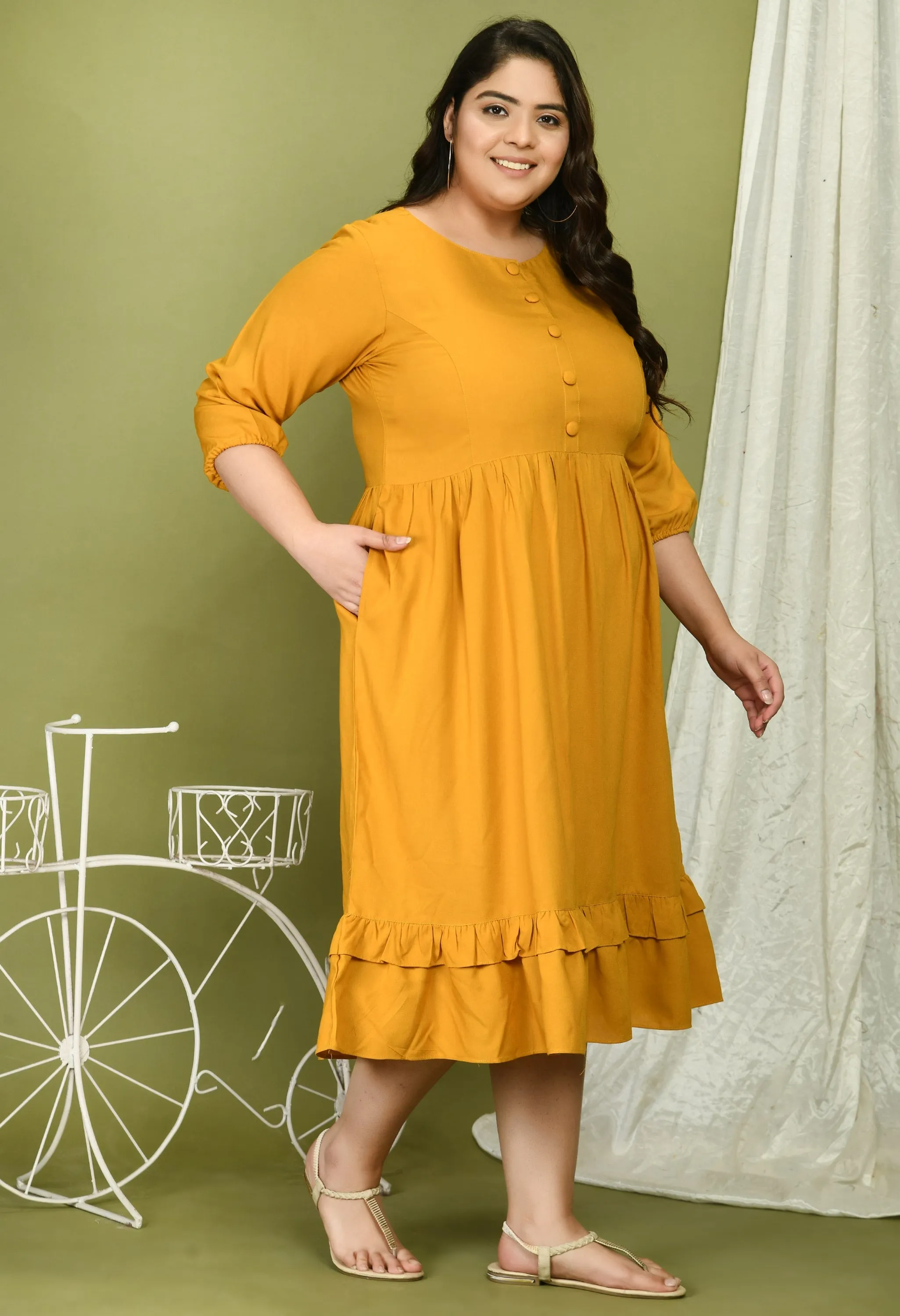 Plus Size Plus Size Mustard Midi Dress