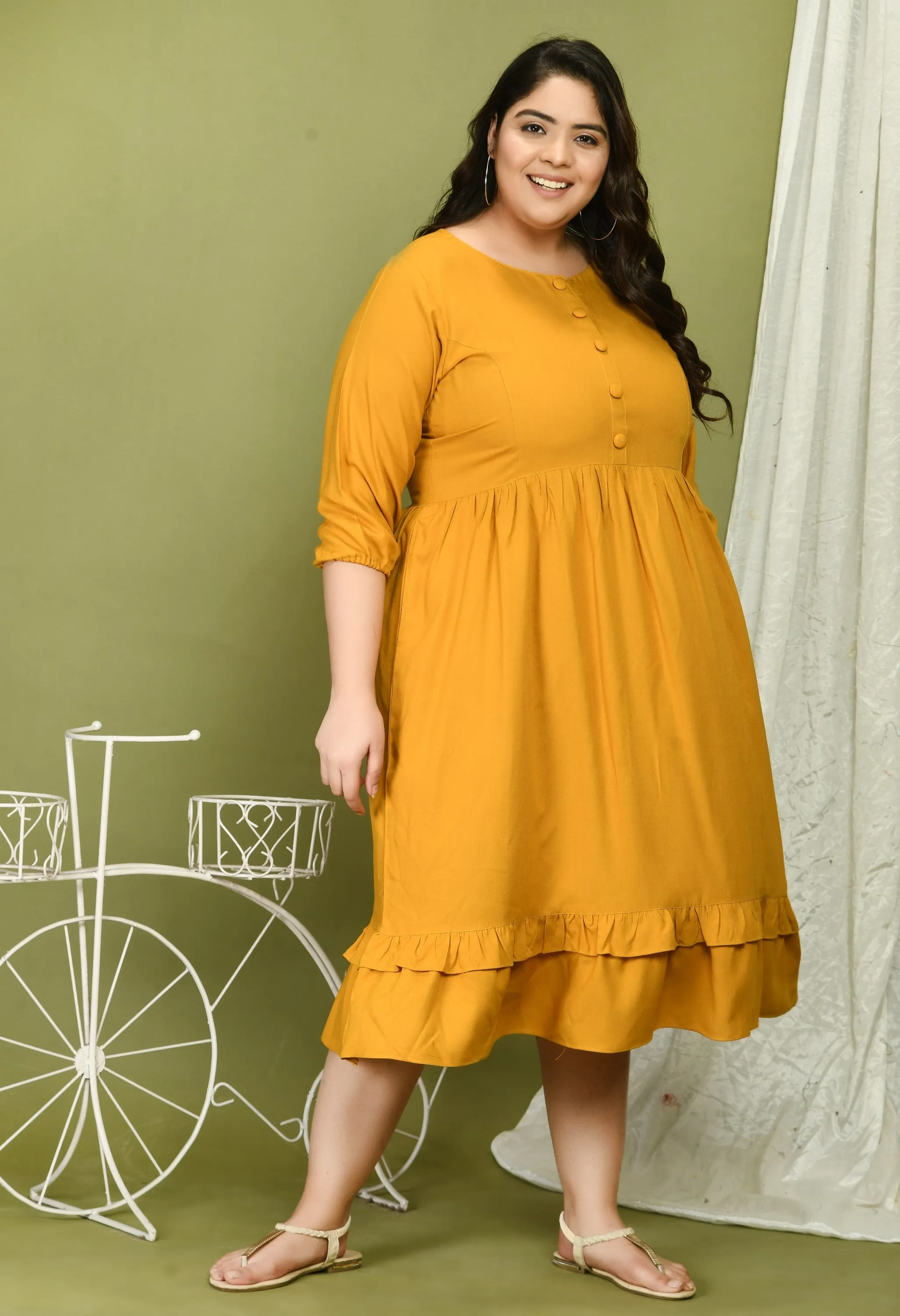 Plus Size Plus Size Mustard Midi Dress