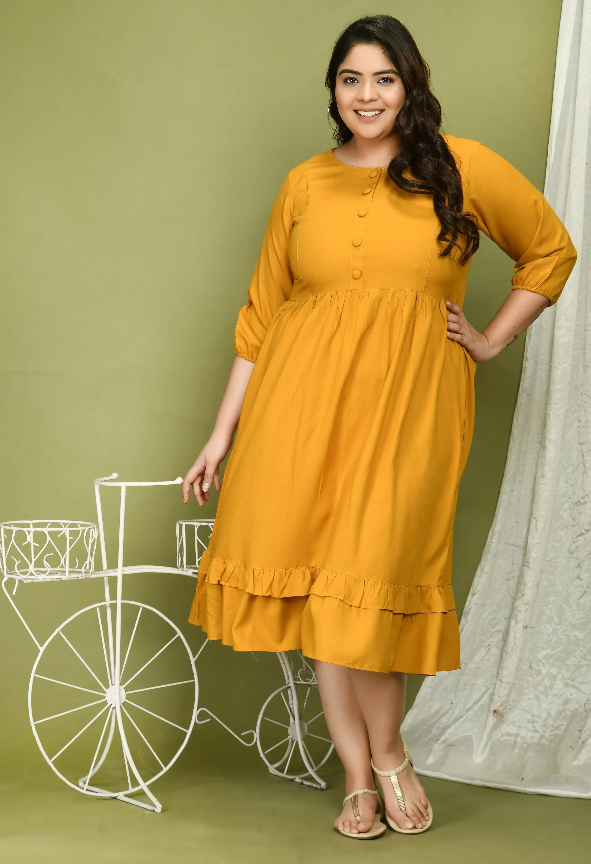 Plus Size Plus Size Mustard Midi Dress