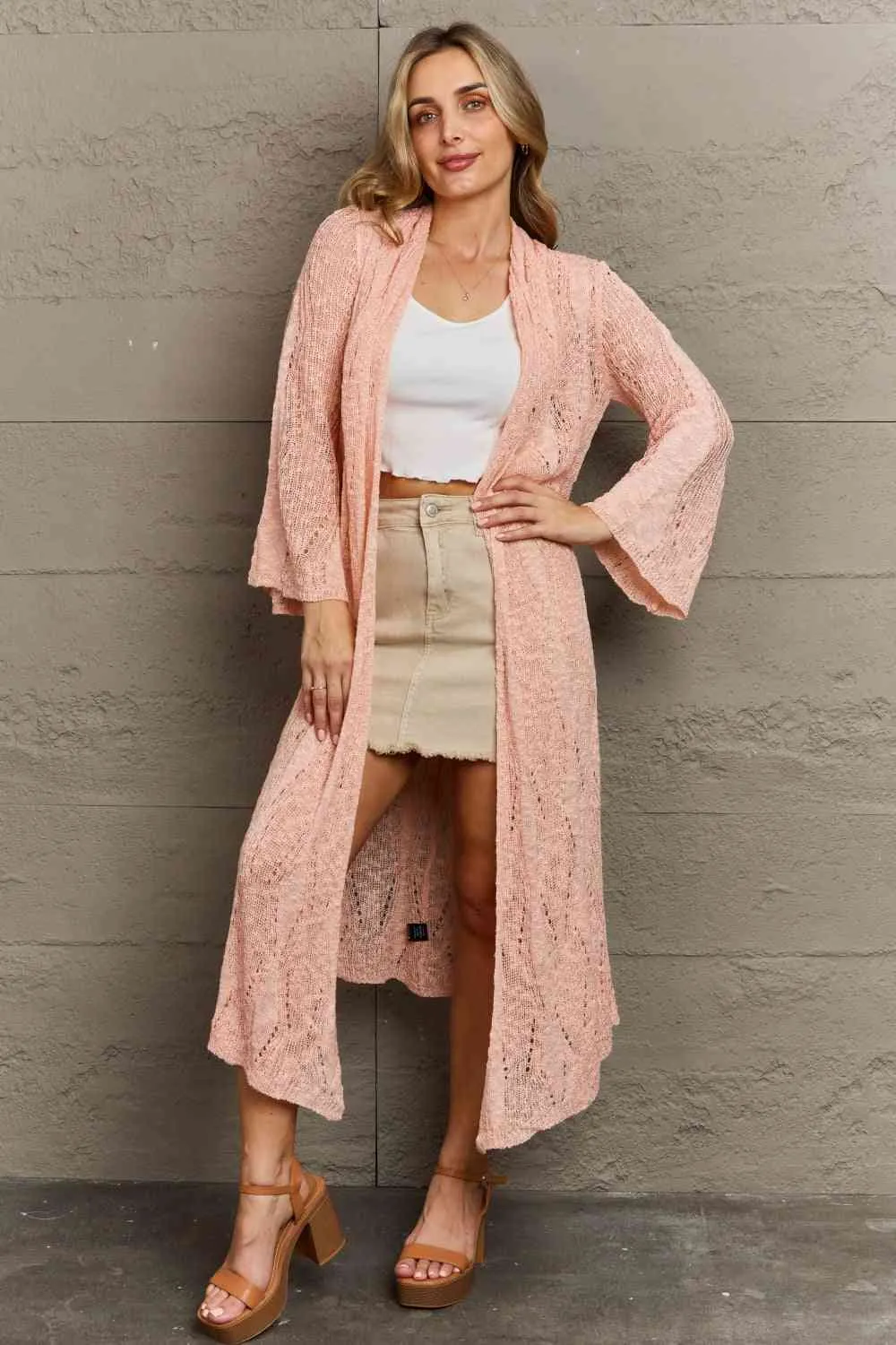 POL You Make Me Blush Open Front Maxi Cardigan