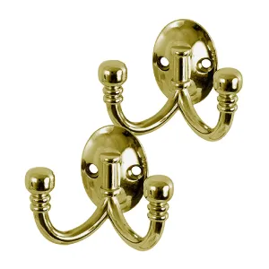 Polished Brass Ball End Double Coat Hooks