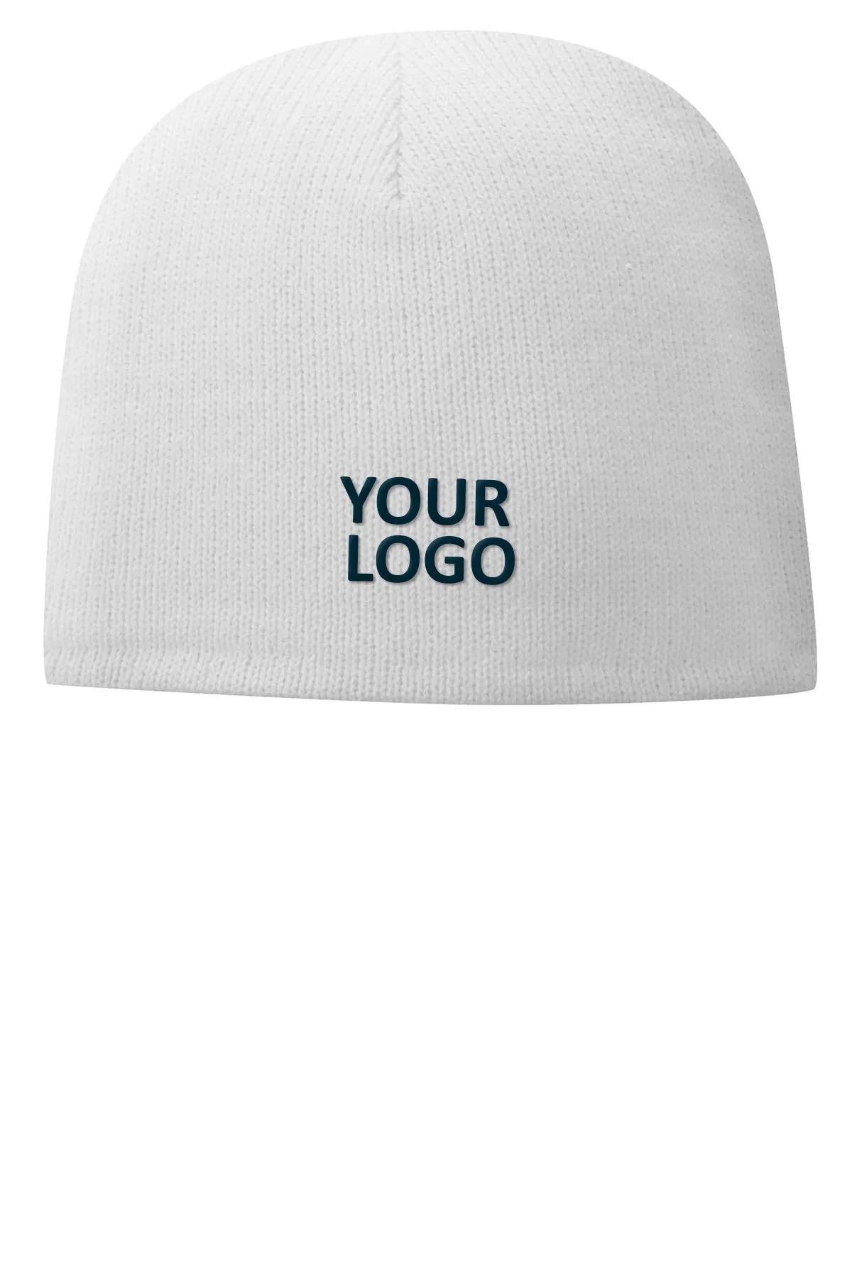 Port & Company Fleece Lined Branded Beanies, White