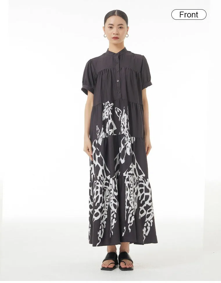 Printed Short Sleeve Round Neck Maxi Dress