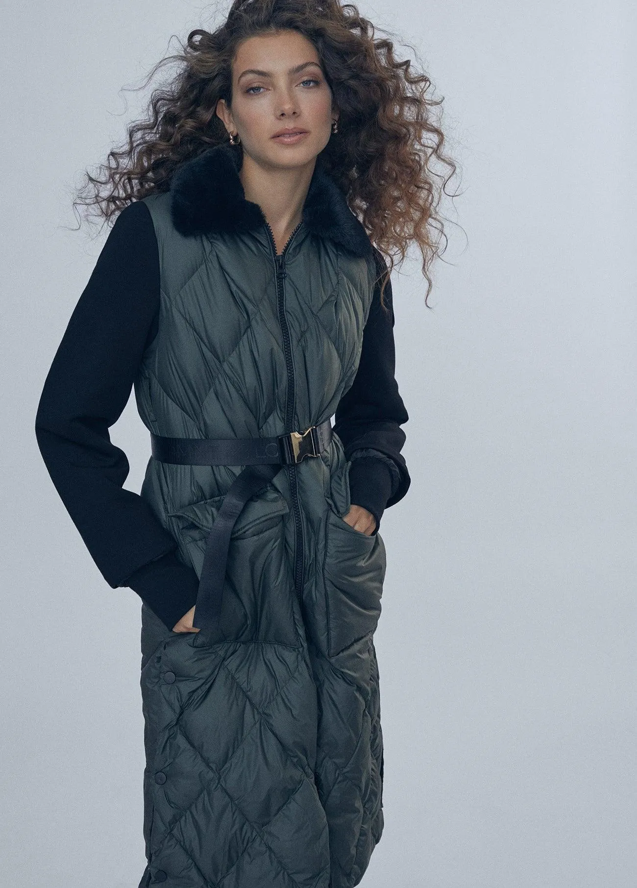 Quilted coat with belt detail