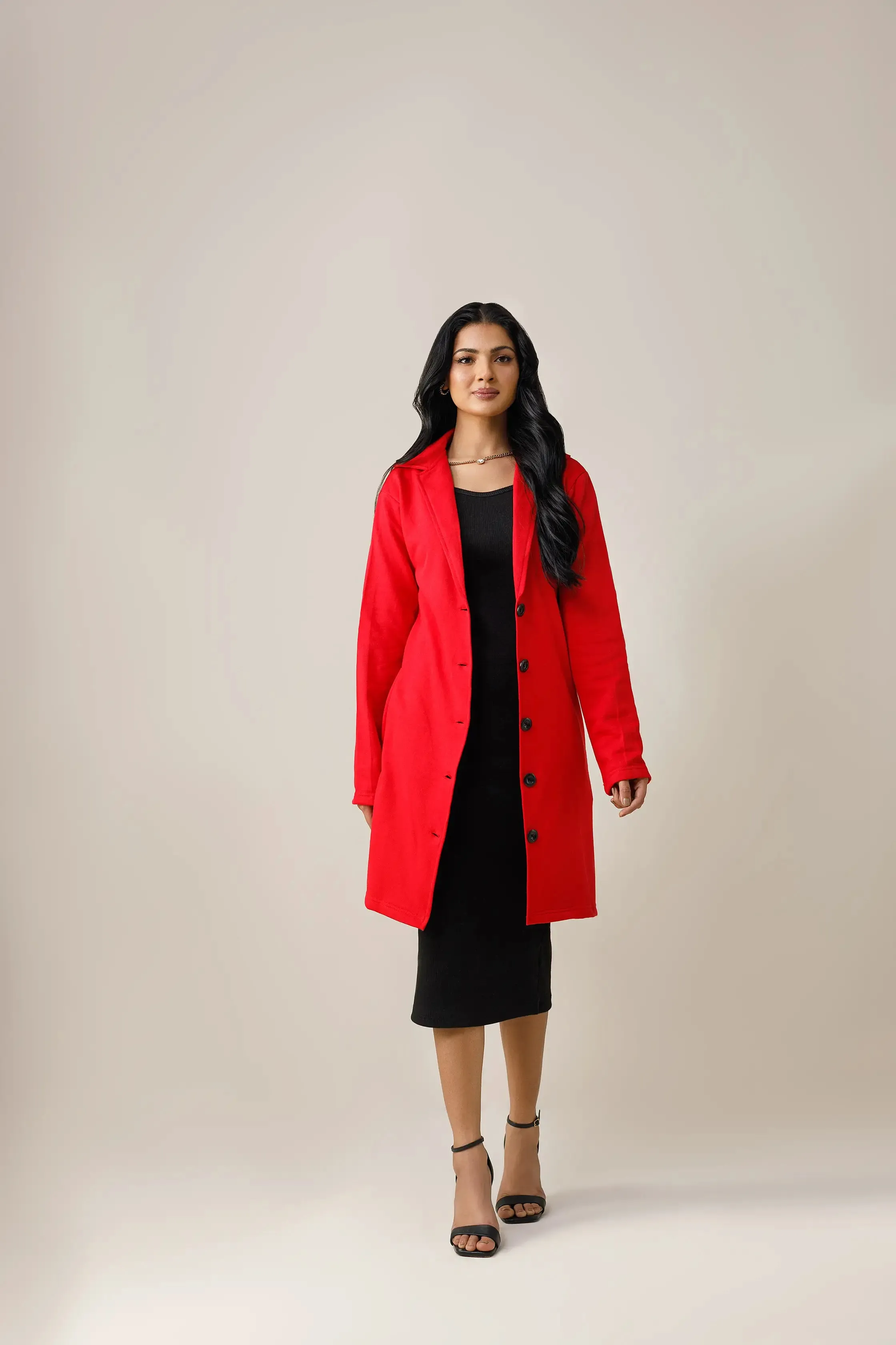 Red Button Down Short Lapel Coat