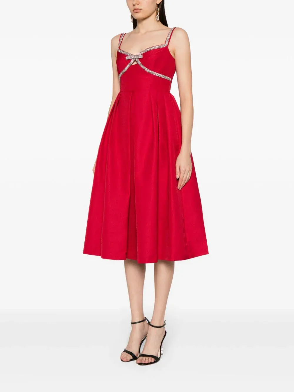 Red Textured Diamante Midi Dress