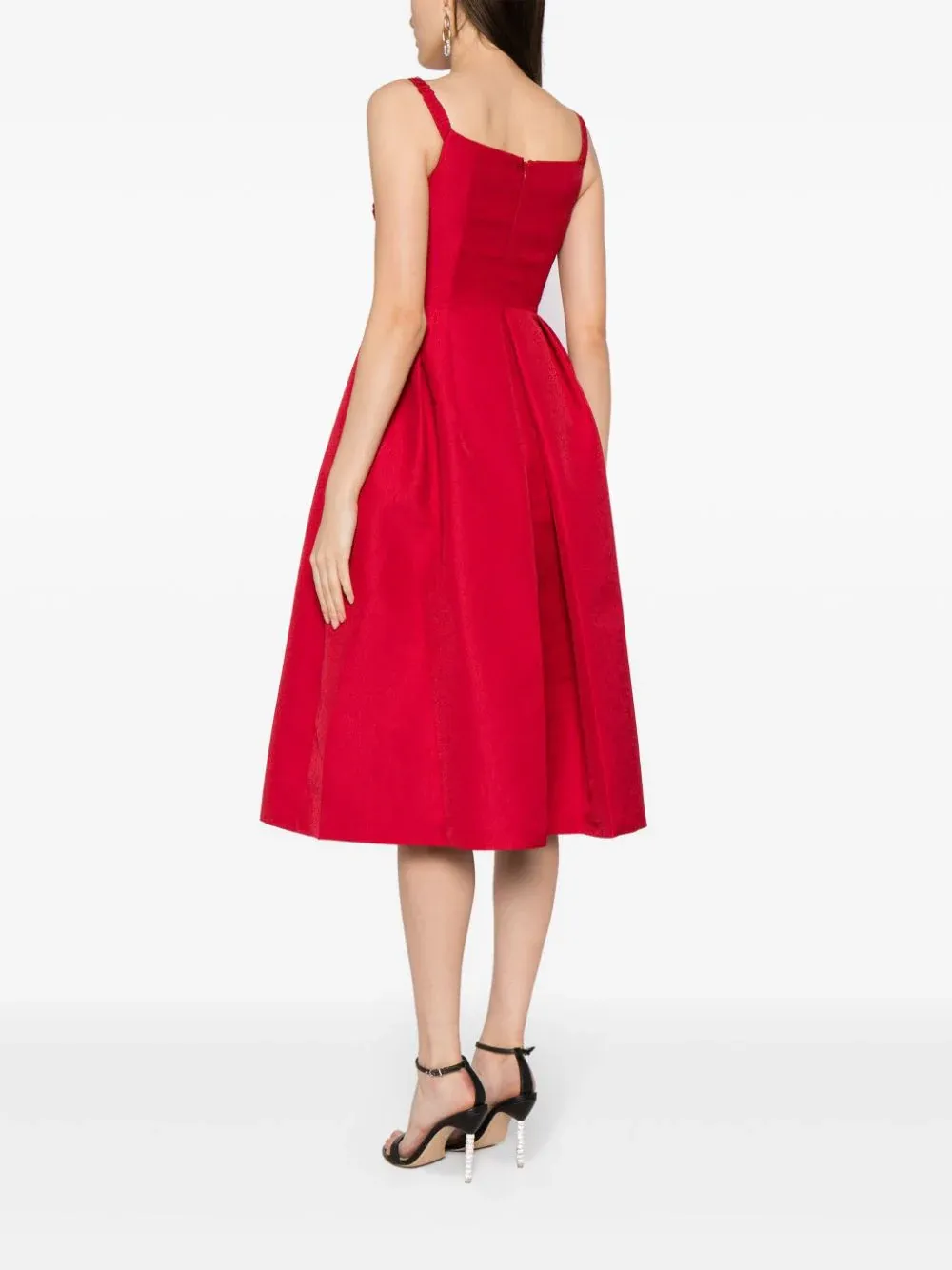 Red Textured Diamante Midi Dress