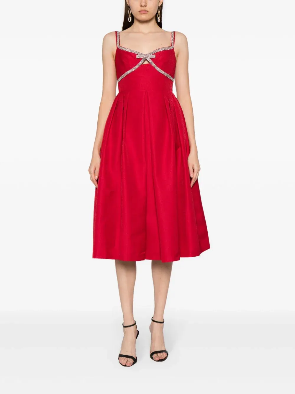 Red Textured Diamante Midi Dress