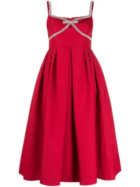 Red Textured Diamante Midi Dress