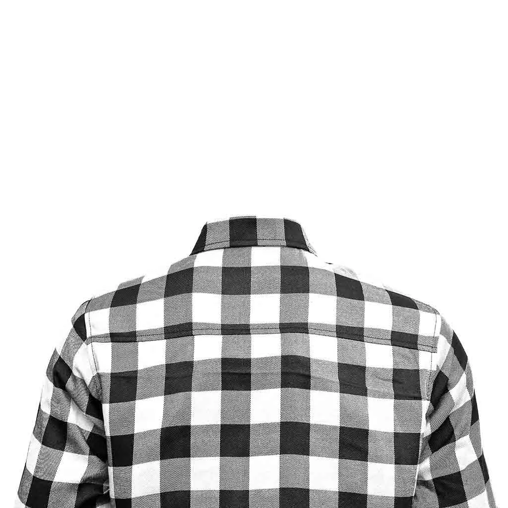 RIDERACT® Men's Motorcycle Riding Reinforced Flannel Shirt Road Series Black & White