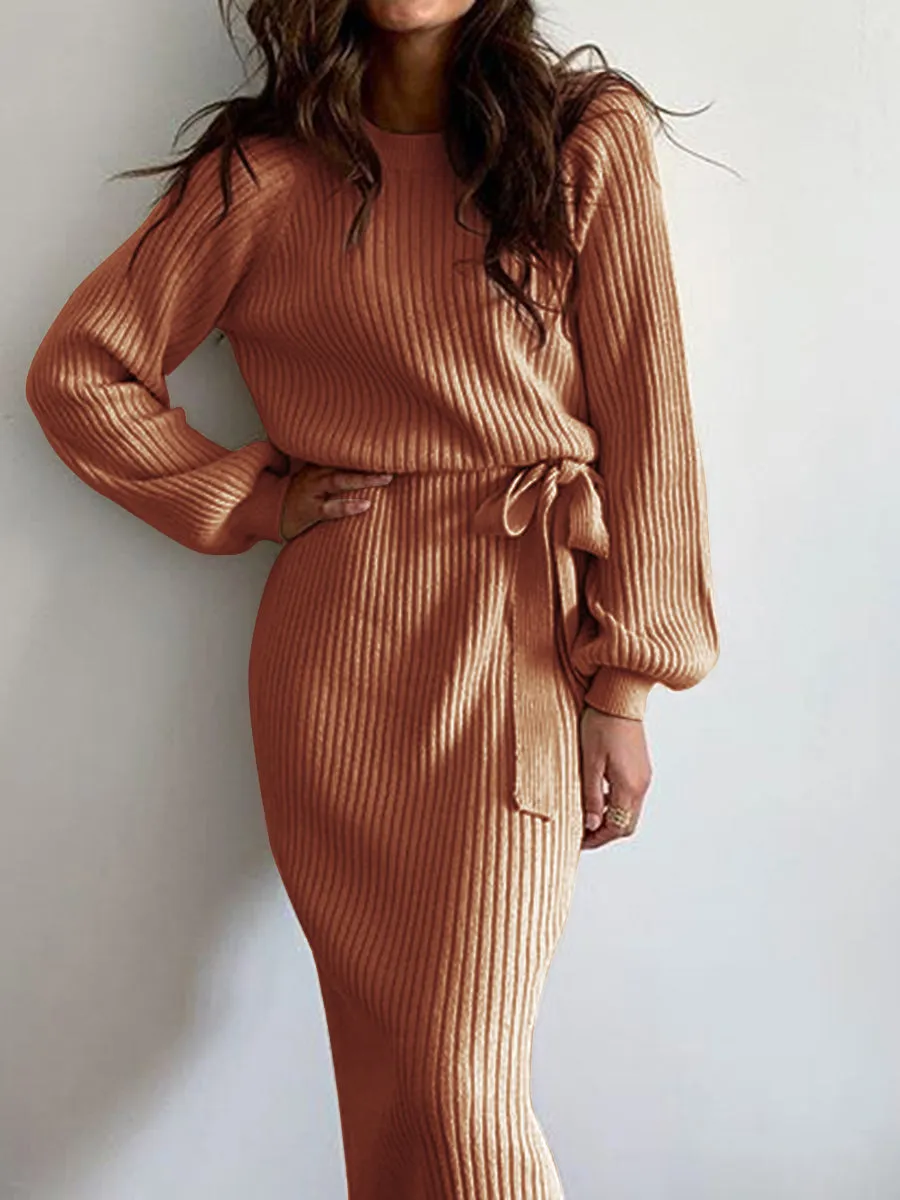 Round Neck Knitted Tight Fit Dress