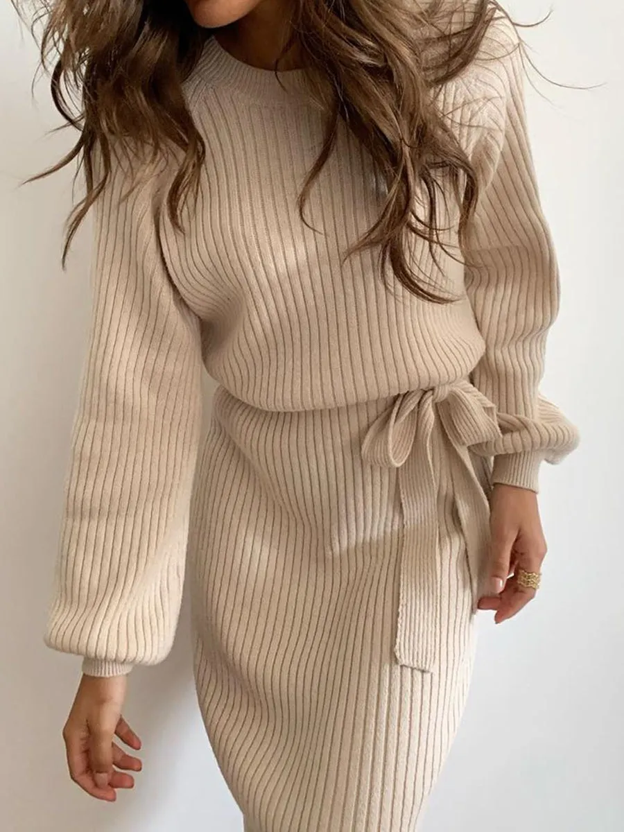 Round Neck Knitted Tight Fit Dress