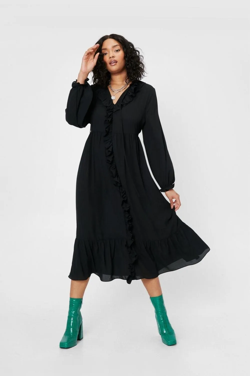 Ruffle Front Midi Dress