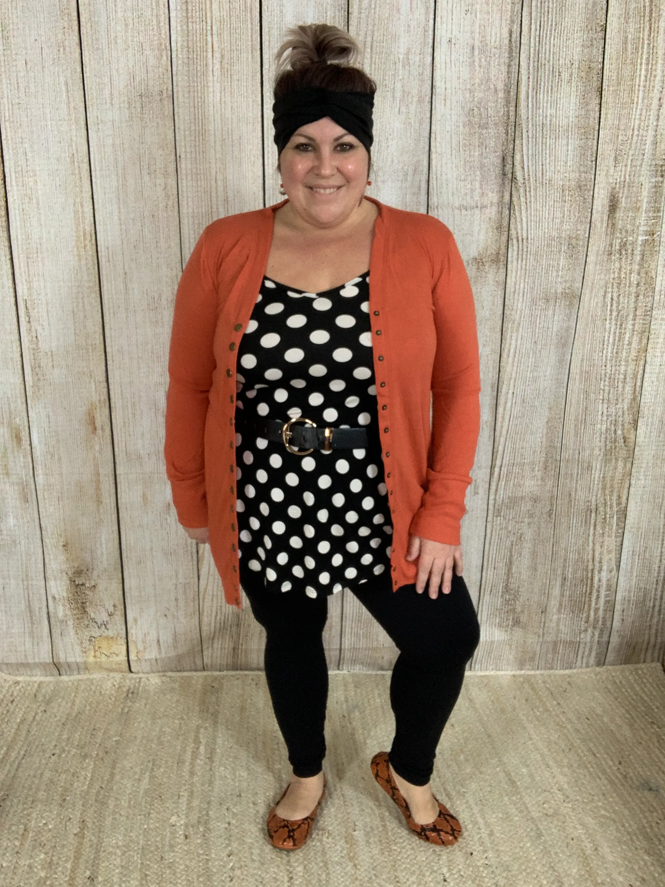 Rust Snap Button Cardigan