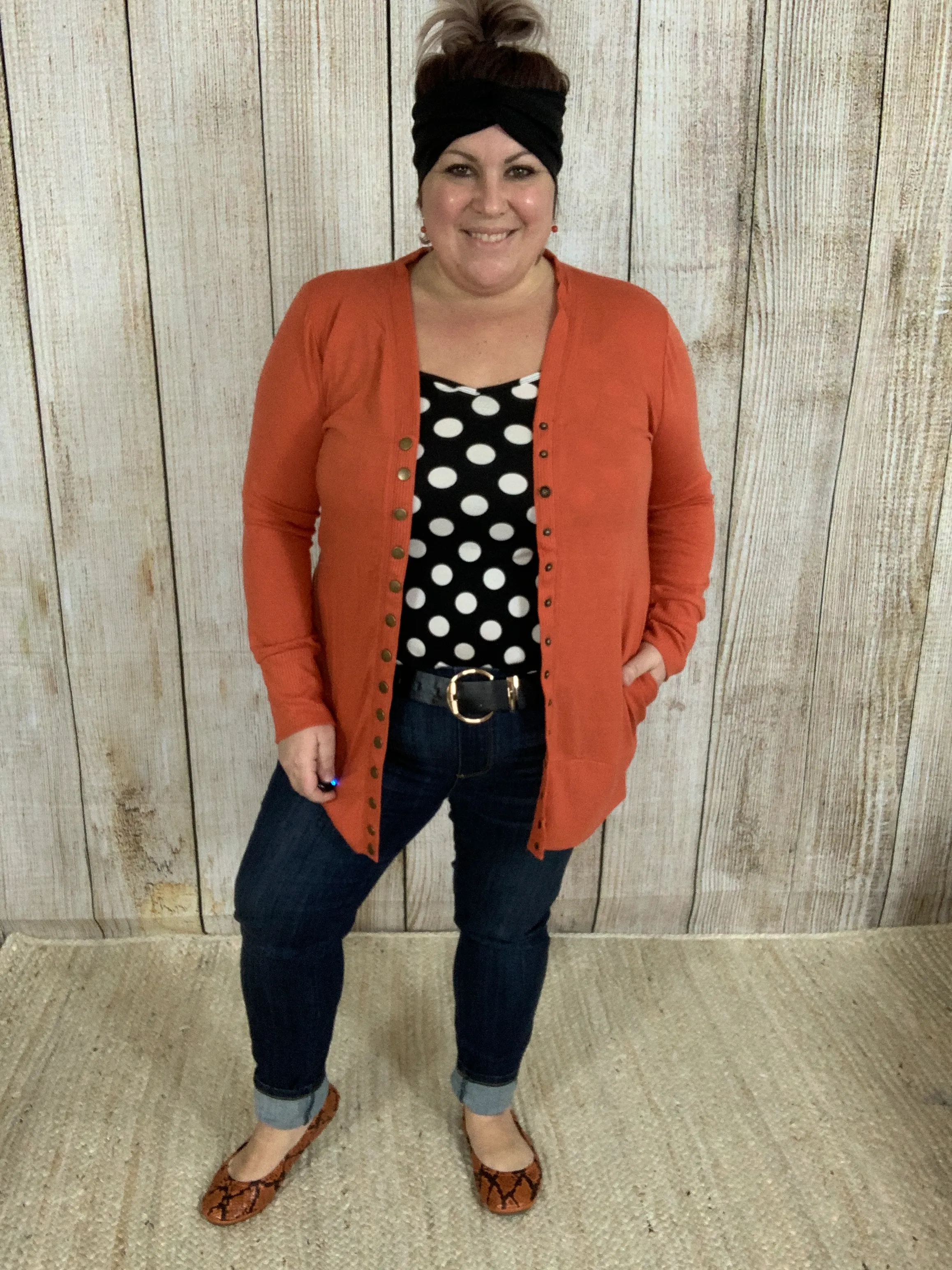 Rust Snap Button Cardigan