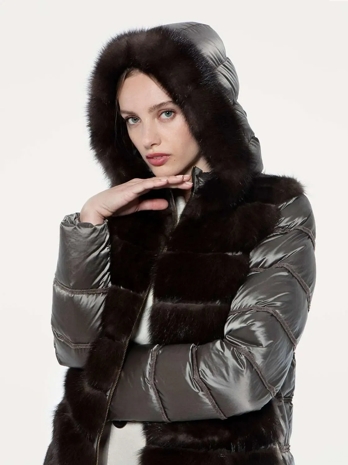 Sable down jacket with hood