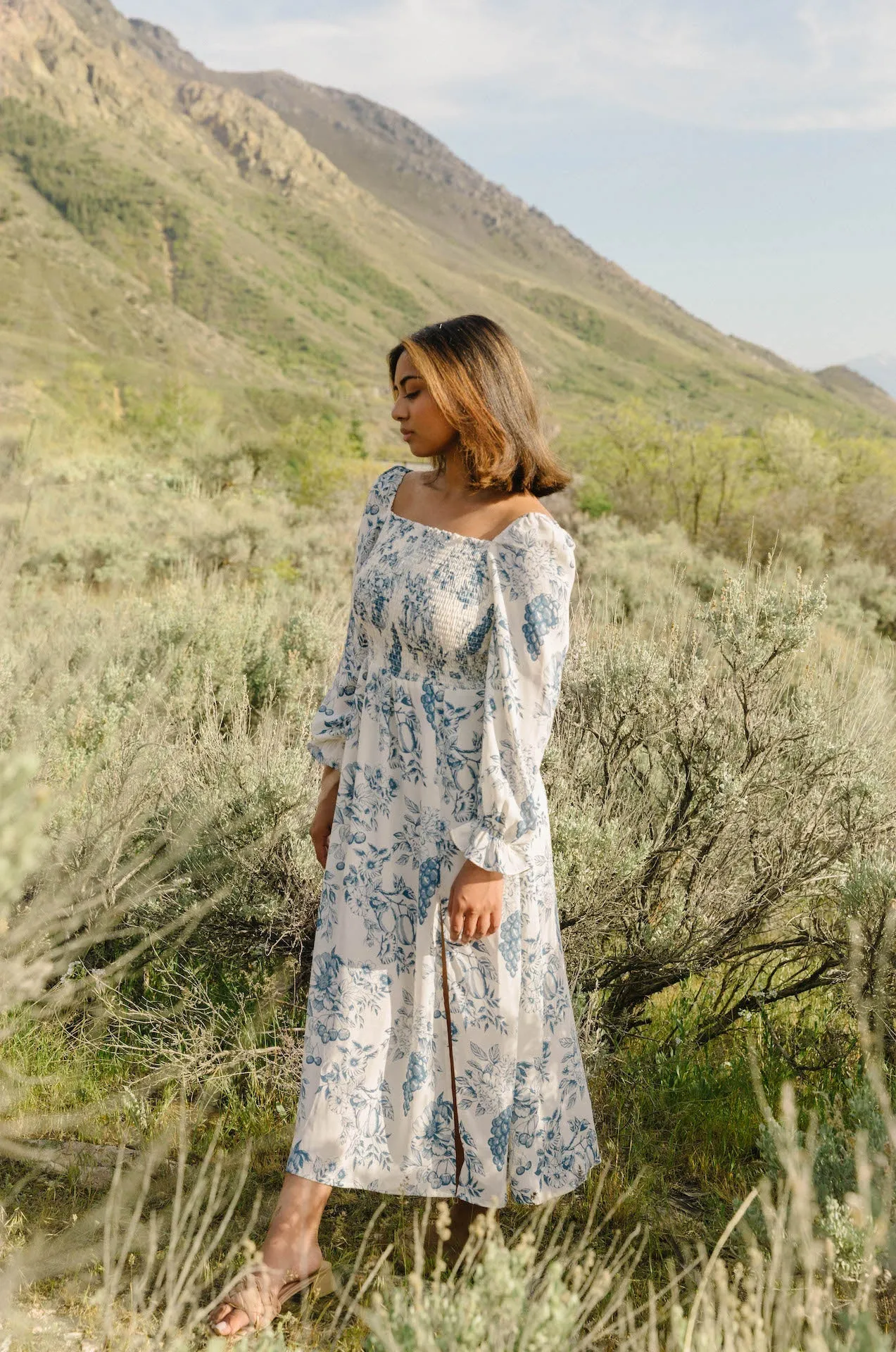 Sadie Blue and White Floral Dress