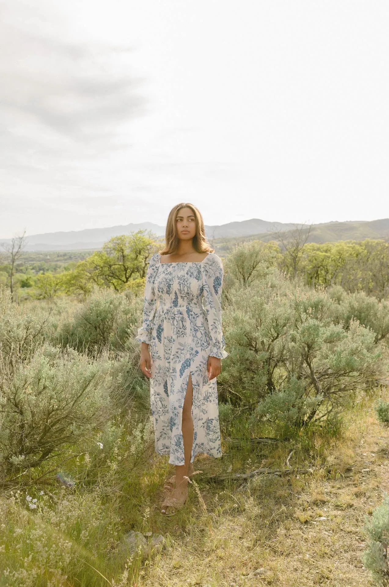 Sadie Blue and White Floral Dress