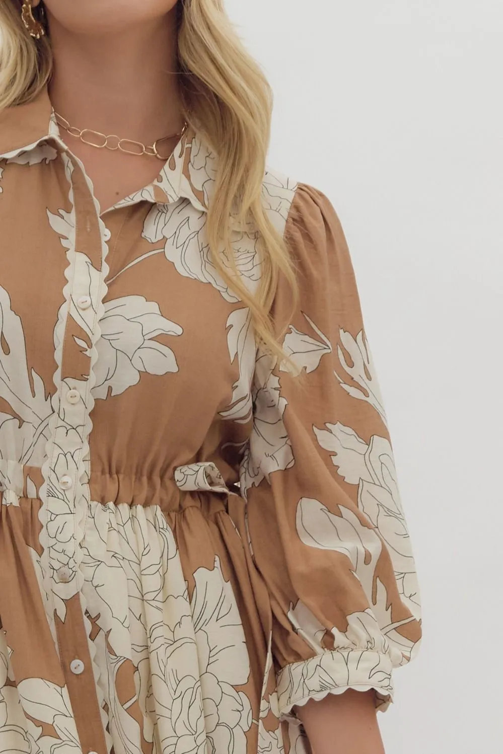 Sadie Floral Midi Dress - Camel