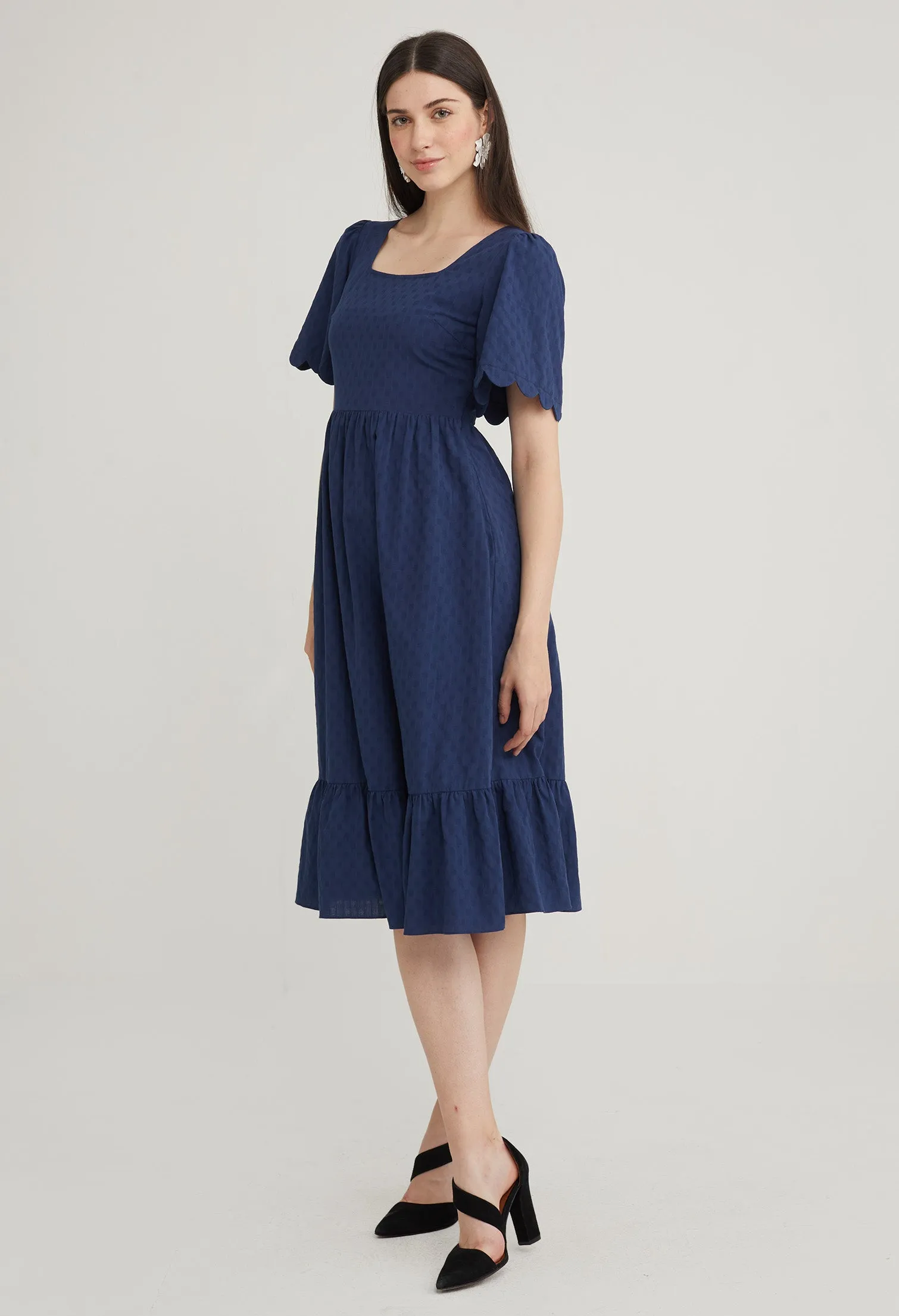 Scallop Sleeve Tiered Midi Dress